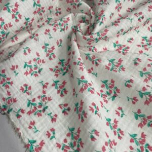 Муслін двошаровий , принт рожеві польові квіти